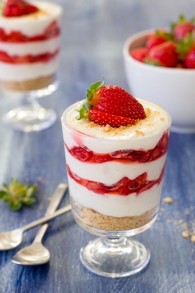 Lightened-Up Strawberries and Cream Parfaits | brighteyedbaker.com