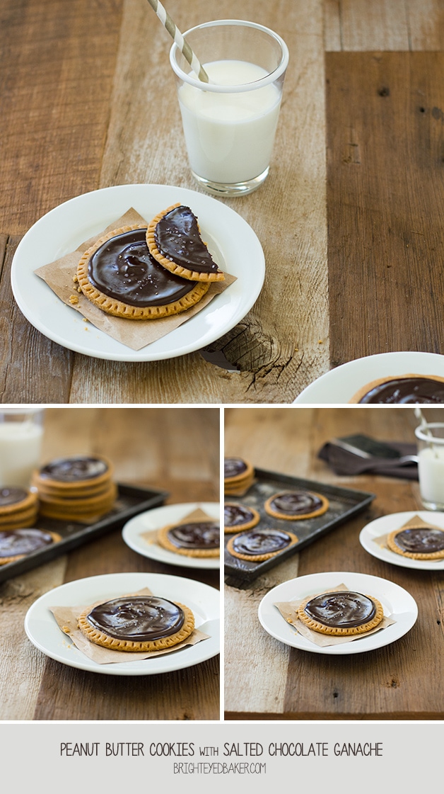 Peanut Butter Cookies with Salted Chocolate Ganache - two amazing flavors come together in one super-soft cookie. | www.brighteyedbaker.com #OXOGoodCookies