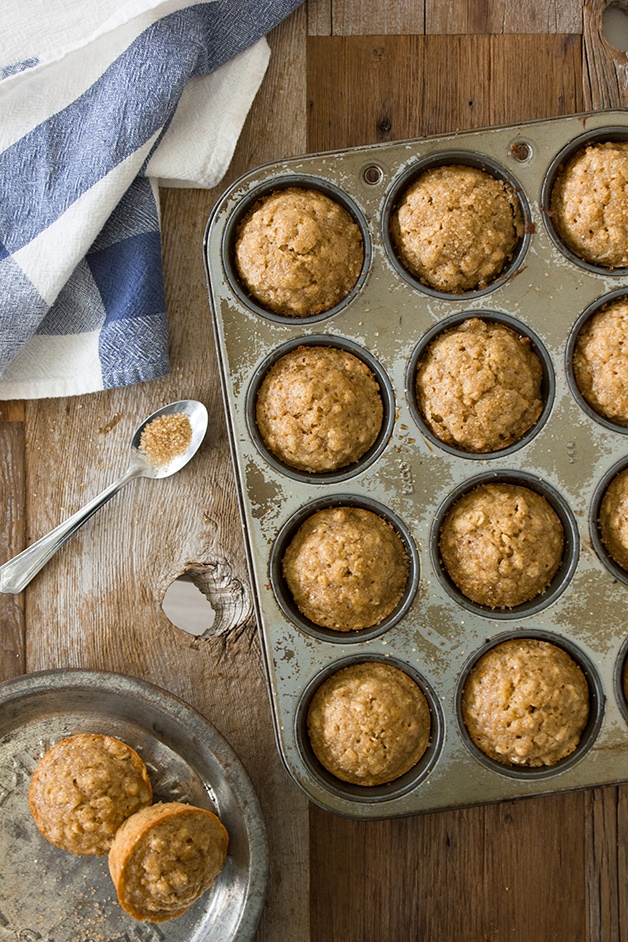 Banana Oat Muffins - moist and light muffins that are GF & Dairy-Free | www.brighteyedbaker.com