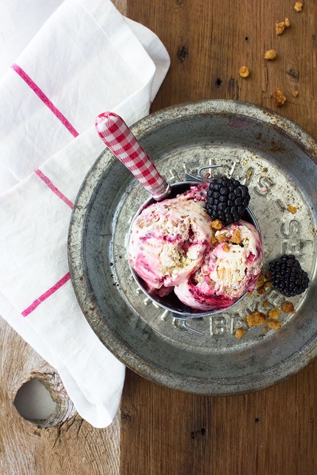 Blackberry-Swirled Cheesecake Ice Cream - A luscious ice cream with that classic cheesecake tang, loaded with crunchy bits of graham cracker crumble and swirled with homemade blackberry sauce. THIS is what summer should taste like! | www.brighteyedbaker.com