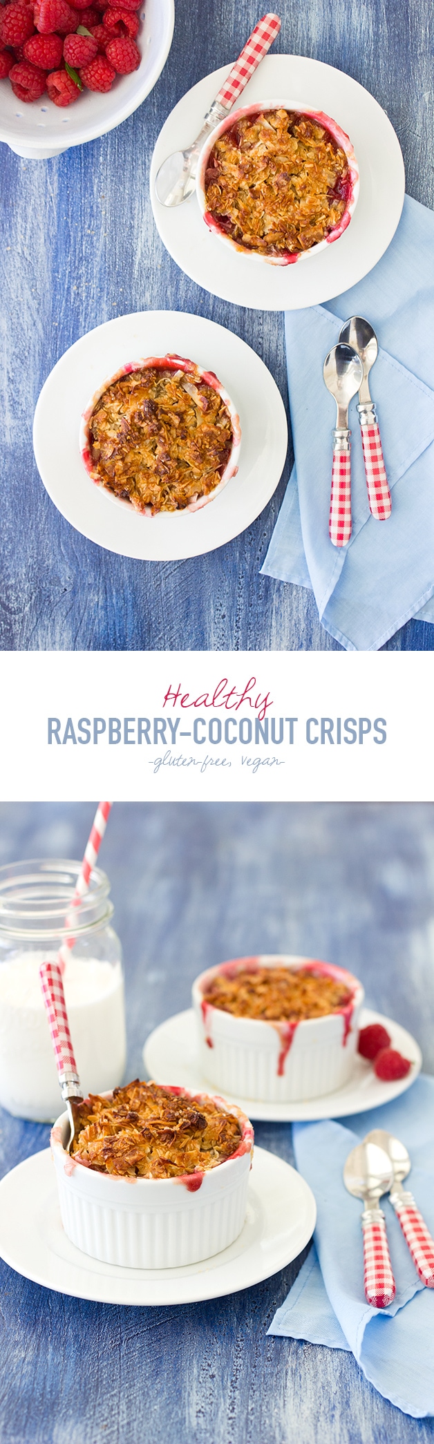 Healthy Raspberry-Coconut Crisps: an easy, made-for-two crisp recipe that's #glutenfree and #vegan | http://www.brighteyedbaker.com