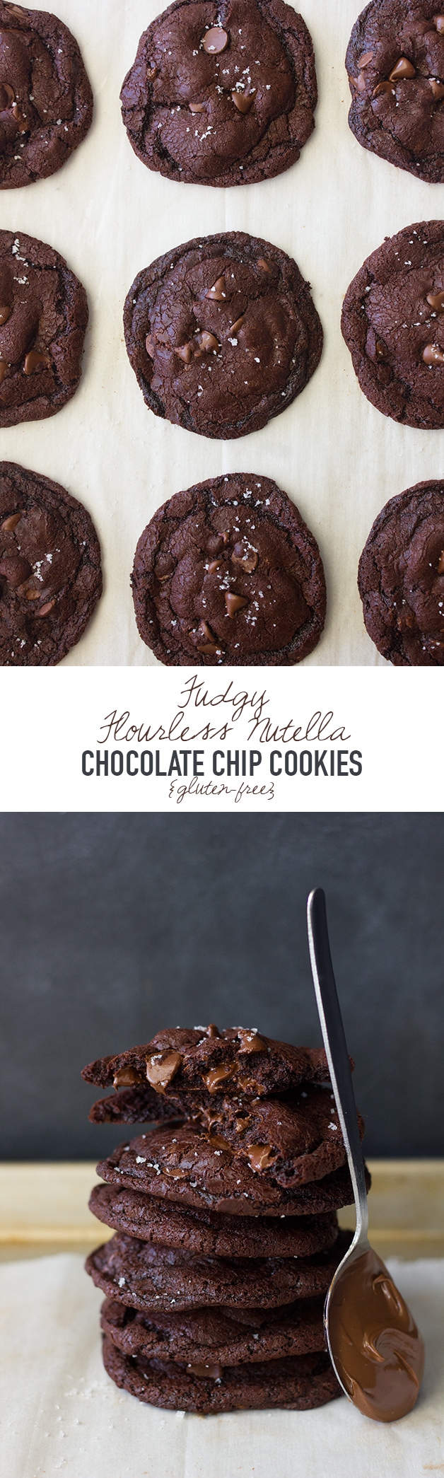 Fudgy Flourless Nutella Chocolate Chip Cookies | www.brighteyedbaker.com