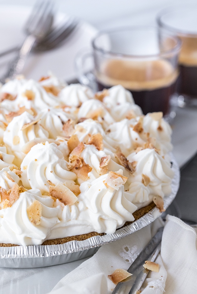 A silky & luscious coconut cream pie made easy with a no-bake graham cracker crust. {gluten-free}