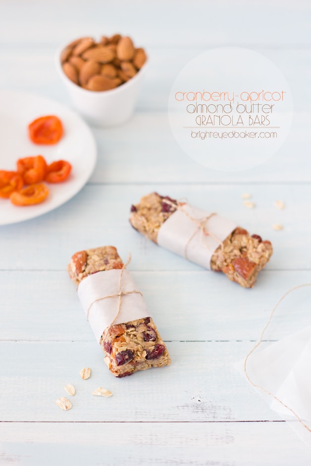 Cranberry-Apricot Almond Butter Granola Bars - Healthy and filling fruit and nuts bars with an almond-y twist. | brighteyedbaker.com