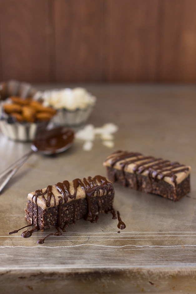 Healthy No-Bake Chocolate, Almond, & Coconut Bars - a satisfying breakfast or snack that puts Almond Joys to shame. {GF, Vegan} | www.brighteyedbaker.com