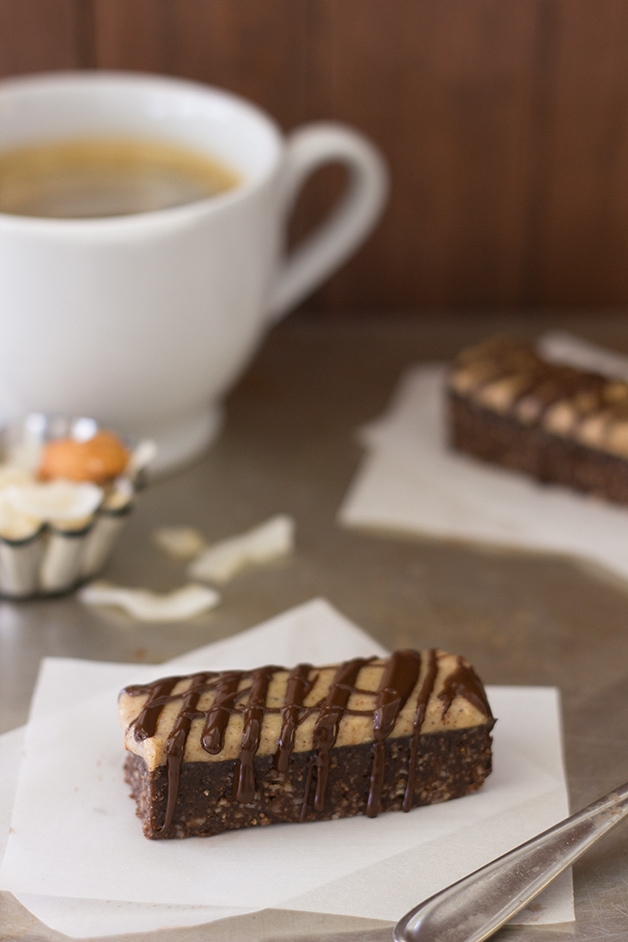 Healthy No-Bake Chocolate, Almond, & Coconut Bars - a satisfying breakfast or snack that puts Almond Joys to shame. {GF, Vegan} | www.brighteyedbaker.com