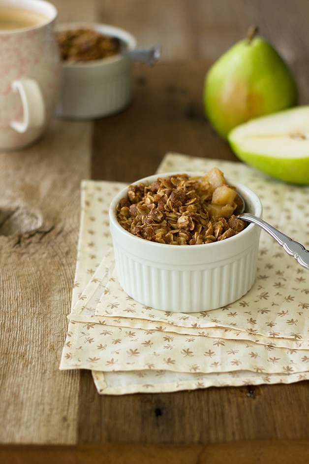 Warm Pear Crumble {for two} - a simple, small-batch crumble recipe with a spiced pear filling.