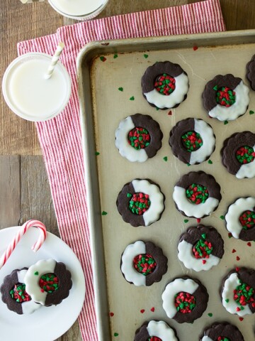Chocolate Sandwich Cookies with Peppermint Mocha Kahlua Ganache | www.brighteyedbaker.com