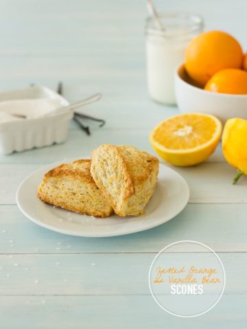 Zested Orange & Vanilla Bean Scones - light, buttery, tender scones with the perfect amount of crispy edges and fresh citrusy flavor.