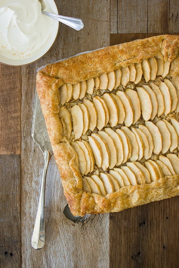Apple and Almond Galette with Honey Whipped Cream - a light, rustic, fruity dessert. | www.brighteyedbaker.com