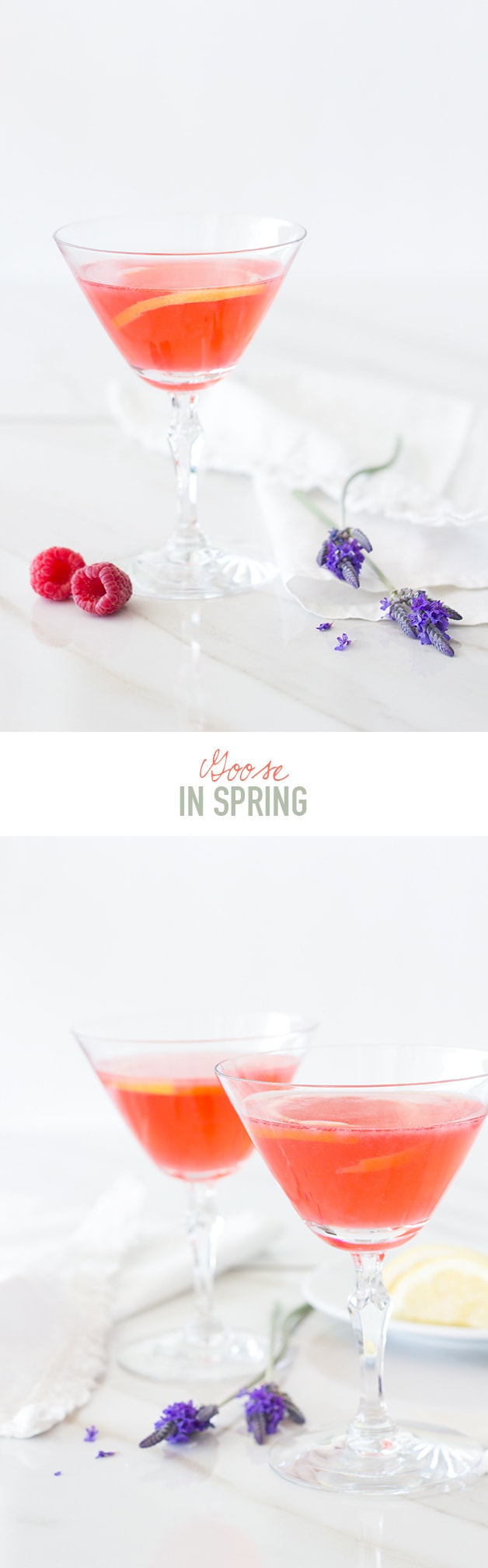 Goose in Spring - Lavender-infused vodka mingles with lemon, raspberry, and elderflower to create this refreshing spring cocktail. | www.brighteyedbaker.com