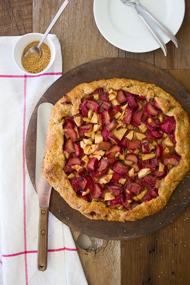 Apple & Rhubarb Galette - A flaky free-form pie piled high with juicy fruit and topped with a hefty sprinkle of raw sugar. | www.brighteyedbaker.com #OXOGreenSaver @OXO @MelissasProduce