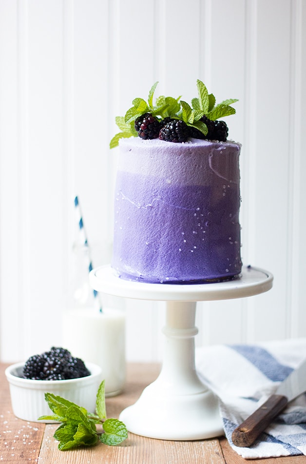Mini Marble Layer Cake (and Cupcakes!) with Blackberry Cream Cheese Frosting | www.brighteyedbaker.com