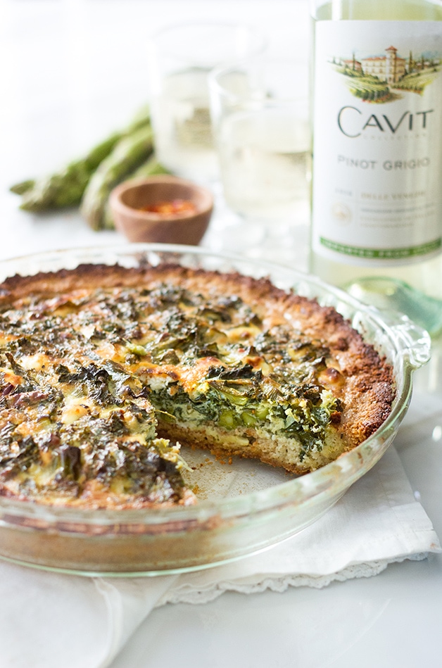 Kale, Asparagus, & Chèvre Quiche with Almond Meal Crust - a simple but classy vegetarian quiche with a gluten-free almond-based crust.