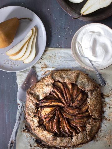 A blend of chai spices add a warm, cozy flavor to this simple pear galette with a flaky & buttery buckwheat crust. {gluten-free, refined sugar-free}