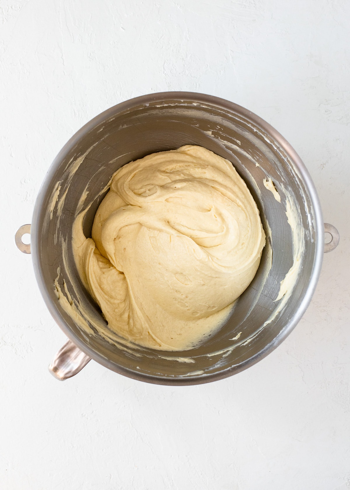 Pound cake batter in a bowl, ready to be baked.