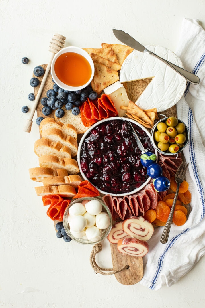 Simple Charcuterie Board with Mixed Berry Compote - Bright-Eyed Baker