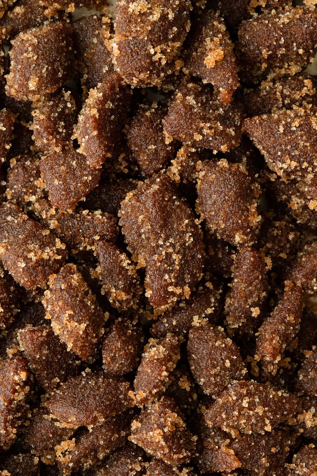 Close up of homemade cinnamon chips coated in cinnamon sugar.