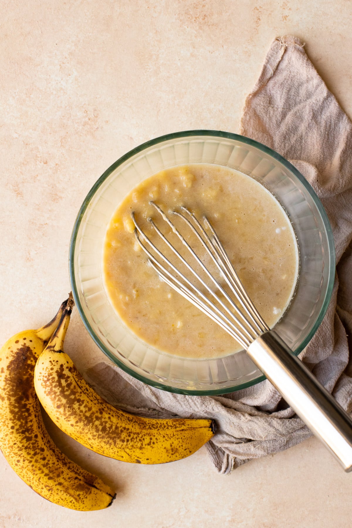 Mashed bananas, oat milk, and vanilla extract whisked together.